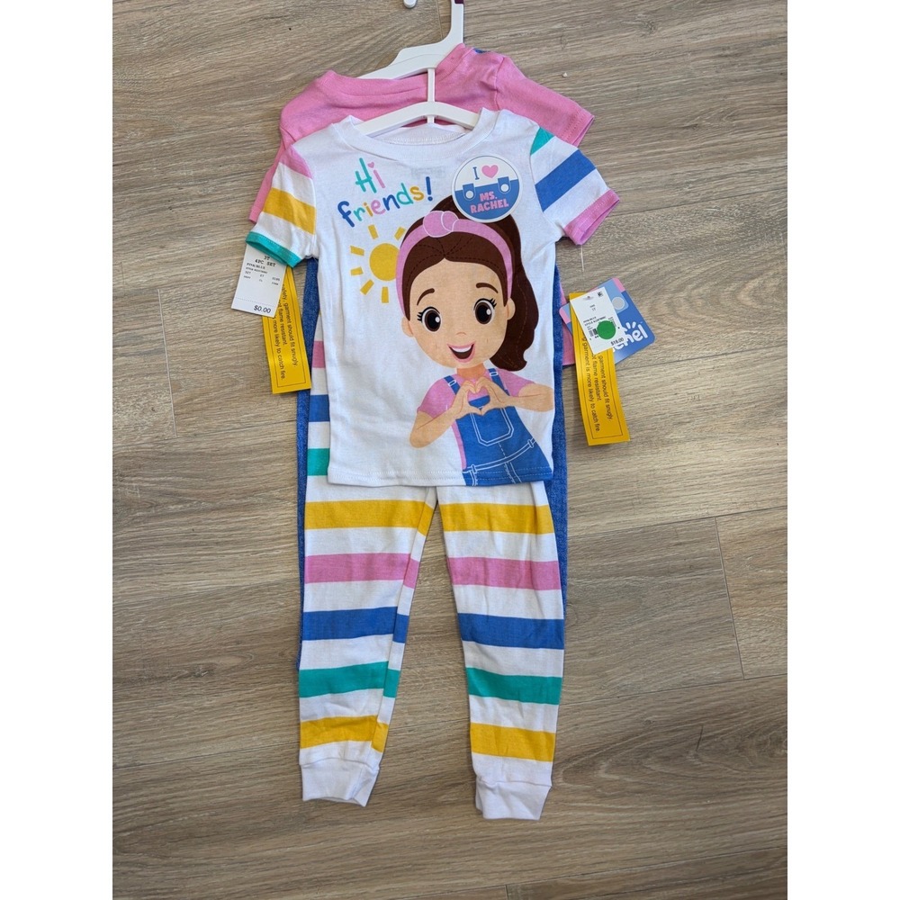 Ms Rachel Girls 4-Piece Pajama Set Hi Friends Dream Big Pink Blue 3T K220788RC